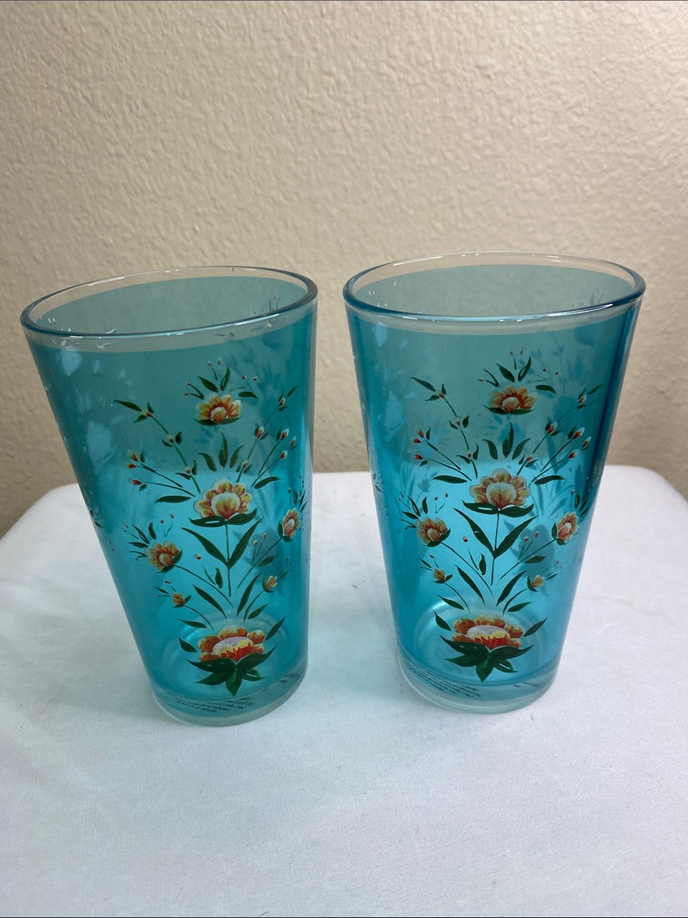 Blue Floral Decorative Drinking Glasses - Set of 2